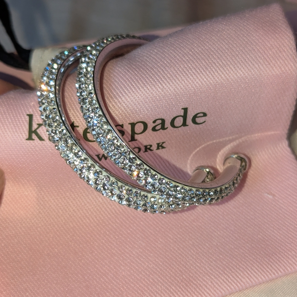 New in Pouch Kate Spade Razzle Dazzle Sparkling Silver Hoops 💎💎💎 Retail $129
